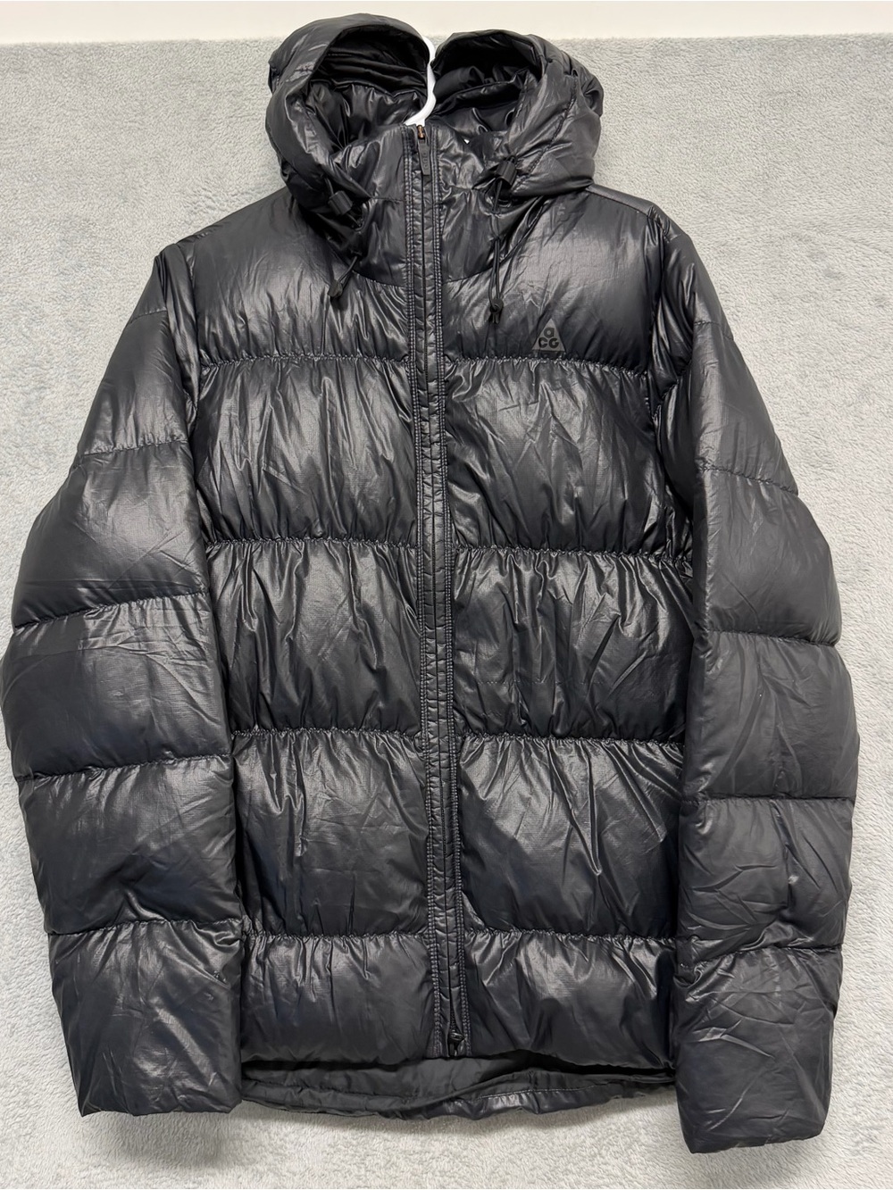 Nike ACG Goose Down Puffer Jacket Black Full Zip Hooded Women’s Large 377019